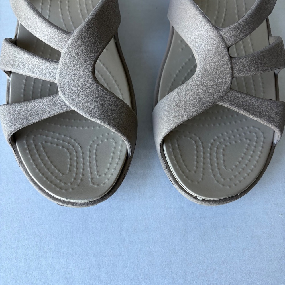 Crocs Sandal Taupe Tan Wedge Slide Womens 9 - Picture 9 of 12